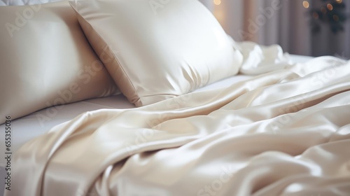 luxury silk sheets on wooden bed