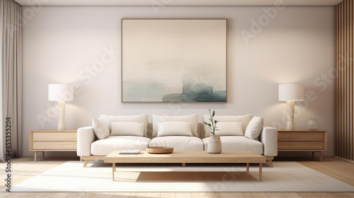 minimalist living room with modern art on the walls