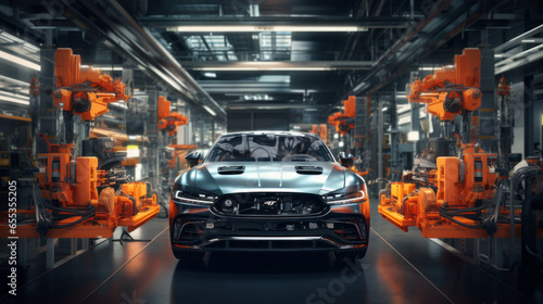 A sprawling automotive assembly line, where cars are meticulously put together photo