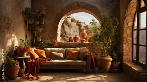 Beautiful Old Room in Mediterranean style with textured walls and warm color tones