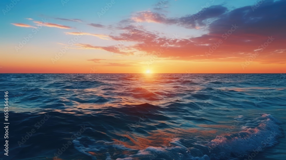 sunset over the beautiful deep blue ocean