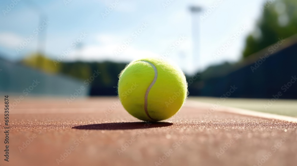 tennis ball on the white line of a tennis court