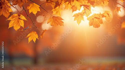Autumn leaves on the sun. Fall blurred background