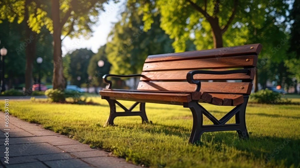 wooden bench in peaceful park