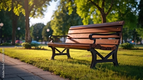 wooden bench in peaceful park