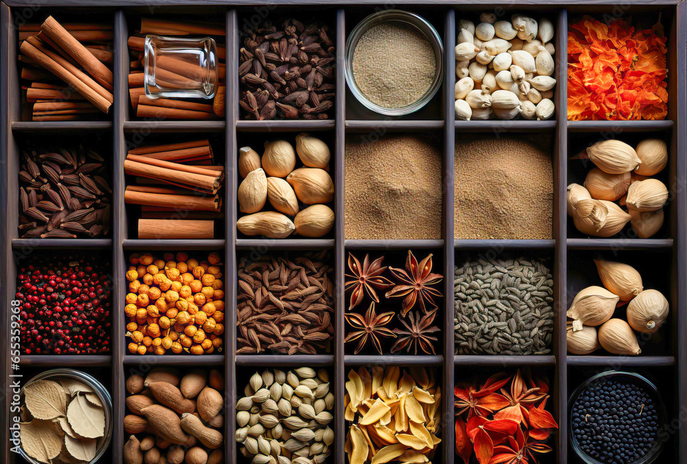 backdrop with a collection of spices backdrop with a collection of spices