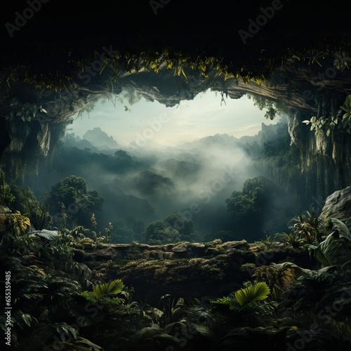 Fresh exotic jungle background with lots of copy space