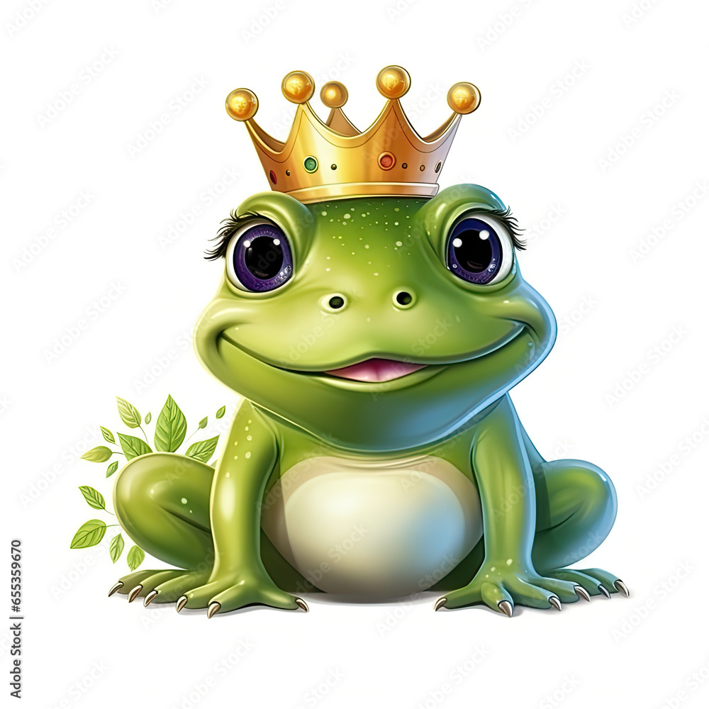 Fototapeta premium Royal Green Frog: Regal Smile & Crown