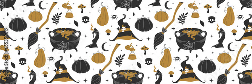 Witch seamless pattern. Vector flat illustration. Halloween background.