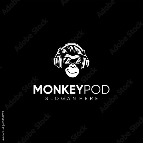 modern monkey podcast logo design vector illustration