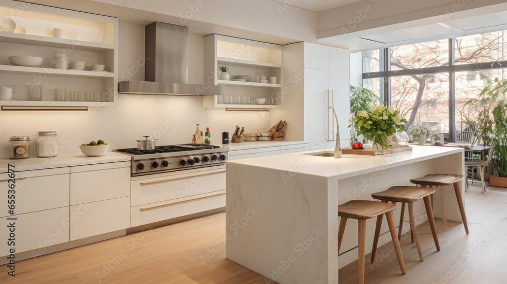 Fototapeta premium Modern new Construction White Kitchen Grey stainless sink