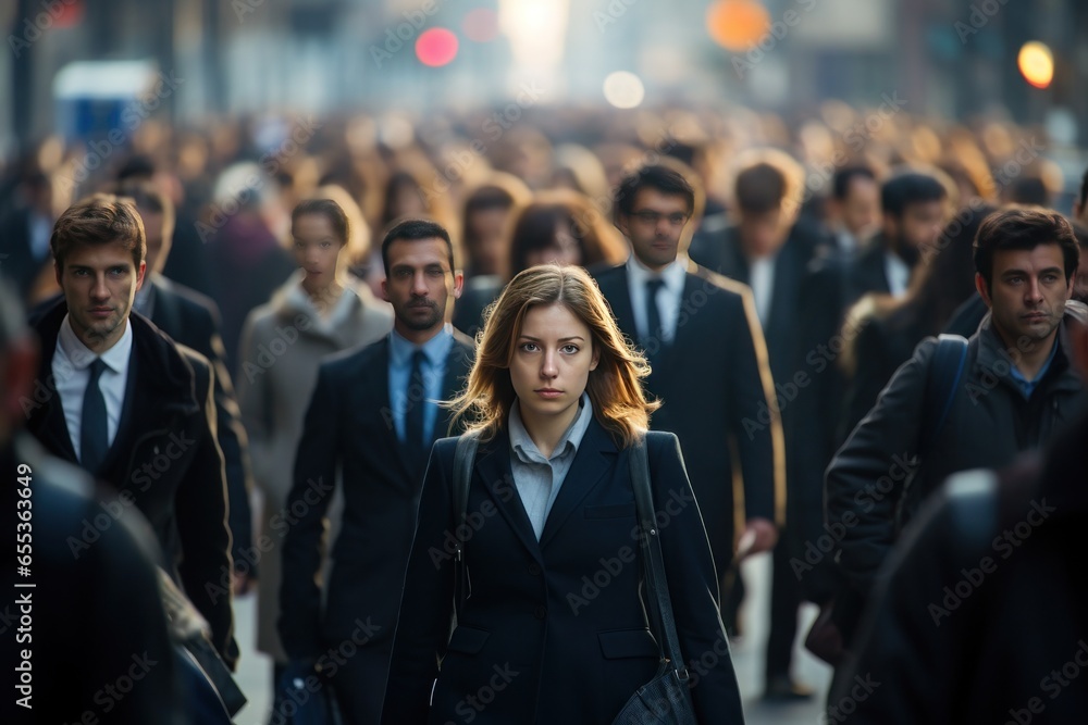 Crowd of business commuters people walking city street in the morning Crowd of business commuters people walking city street in the morning
