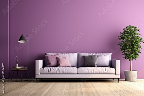 Simple purple interior with minimal design. Generative AI