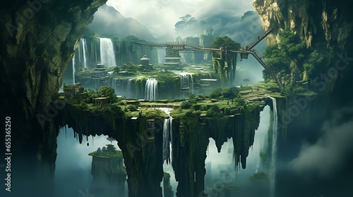 Picture an island that defies gravity, with floating waterfalls, upside-down forests, and cities built on the undersides of cliffs. © Ostojic