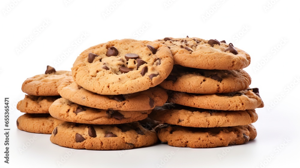  a stack of cookies with chocolate chips on top of it.  generative ai