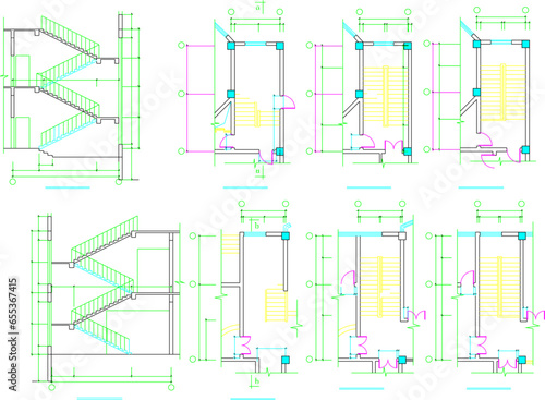 Vector sketch illustration of architectural design of emergency stairs for multi-storey building