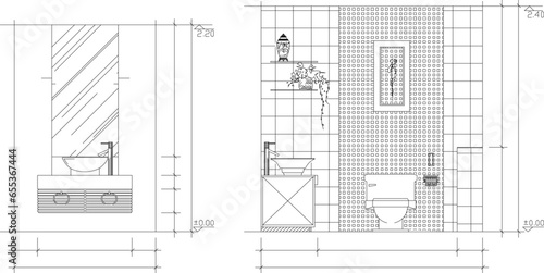 Vector sketch illustration of bathroom interior architectural design