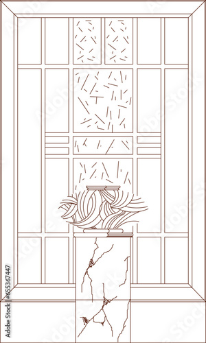 Vector sketch illustration of architectural design backdrop for Chinese family room of ancestral place