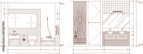 Vector sketch illustration of bathroom interior architectural design