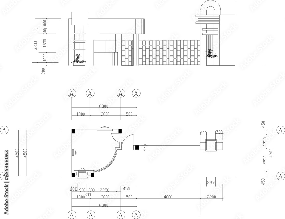 Vector sketch illustration of luxury fence gate architectural design Vector sketch illustration of luxury fence gate architectural design