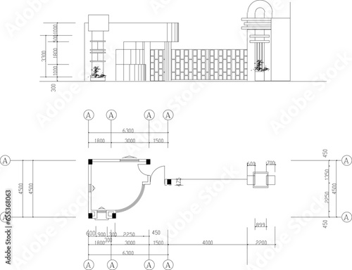 Vector sketch illustration of luxury fence gate architectural design