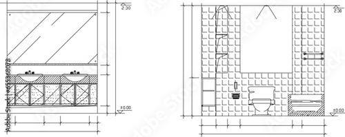 Vector sketch illustration of modern minimalist bathroom interior architectural design