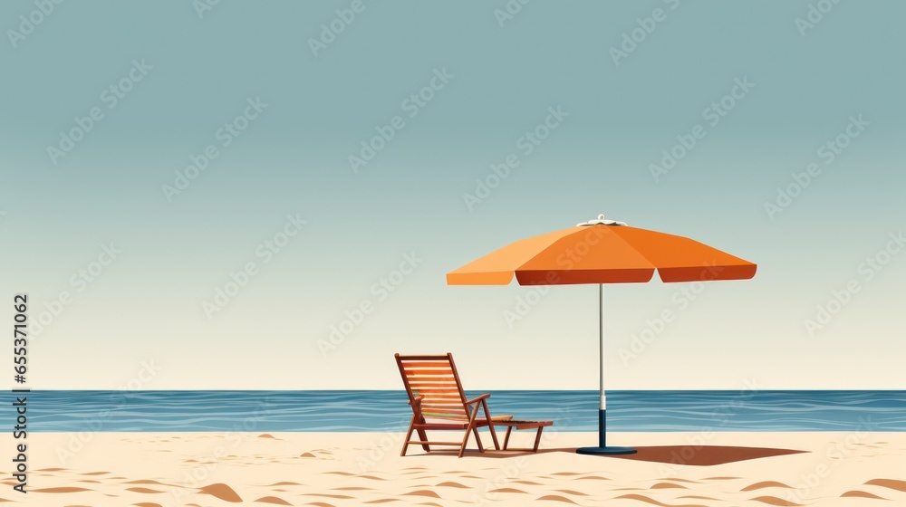 beach chairs and umbrella. Generative AI. Generative AI