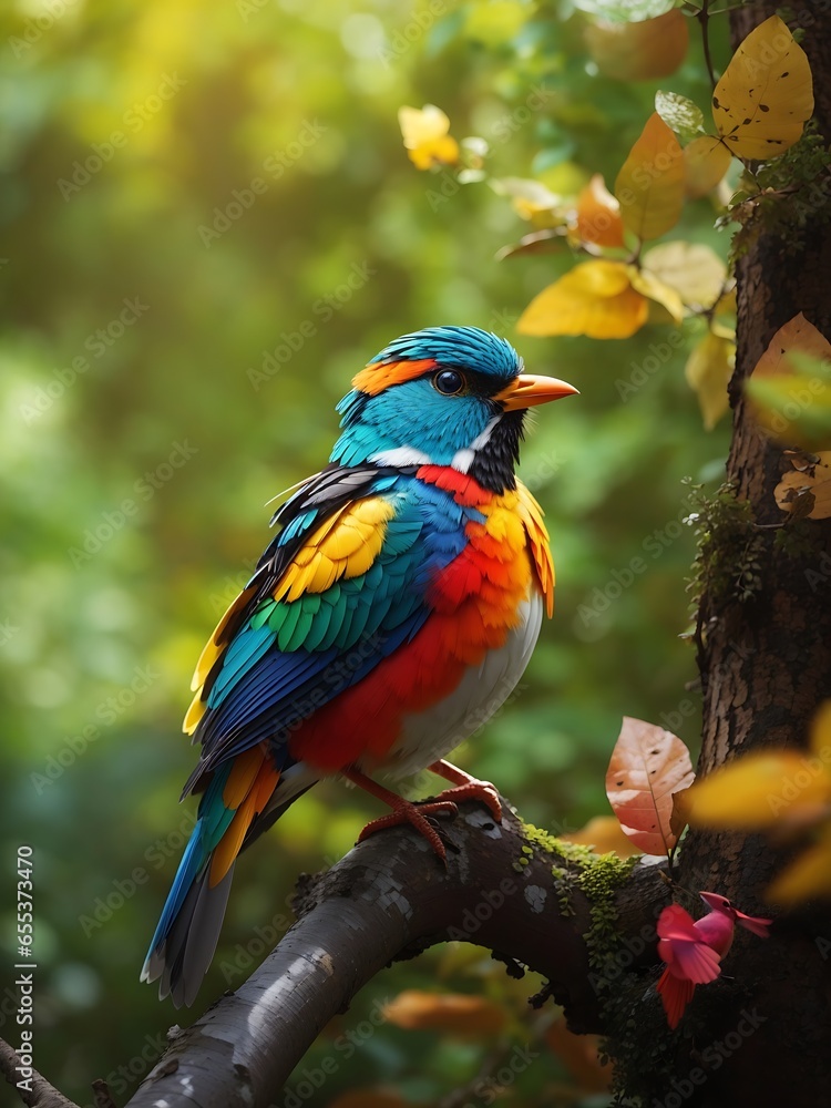 Beautiful Colorful Bird sitting on the Branch of a tree