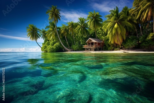 Vacation destination: serene, secluded island. Generative AI © Randy