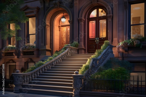 Staircase in New York City at night. 3D rendering