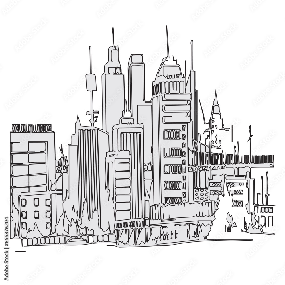 city skyline vector . city outline design on isolated vector design in illustration. outline city of vector design. modern city design. 