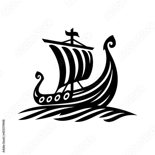 viking boat ship vector logo 