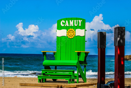 Visitor chair at the beach in town of Camuy in Puerto Rico