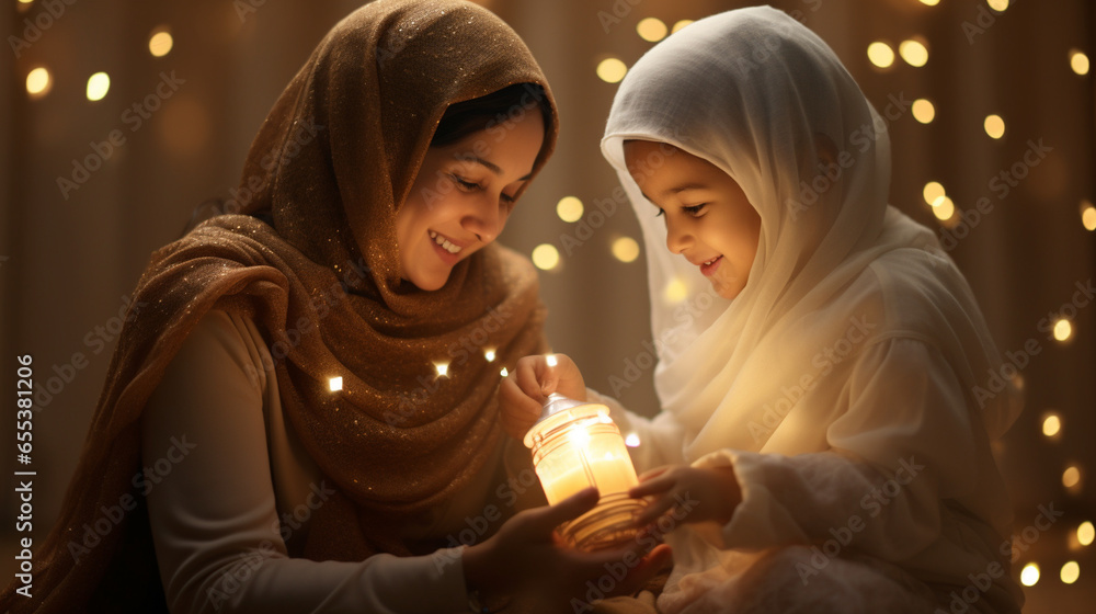 A mother teaching her child Islamic values with soft, heartwarming bokeh creating a nurturing atmosphere, spiritual practices of Muslim, bokeh A mother teaching her child Islamic values with soft, heartwarming bokeh creating a nurturing atmosphere, spiritual practices of Muslim, bokeh