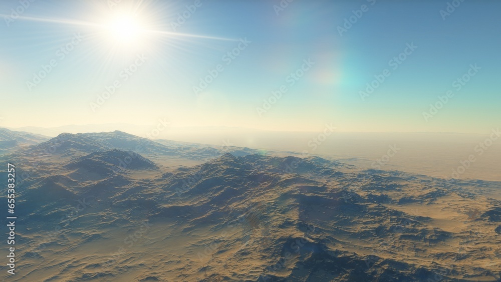 Mars like red planet, with arid landscape, rocky hills and mountains, for space exploration and science fiction backgrounds.
Mars like red planet, with arid landscape, rocky hills and mountains, for space exploration and science fiction backgrounds.