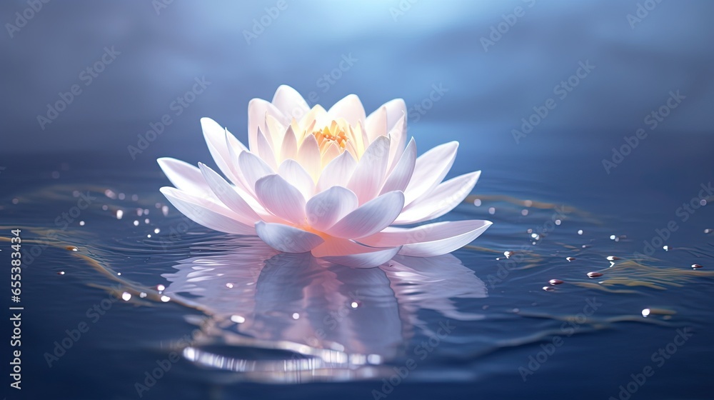  a white flower floating on top of a body of water.  generative ai