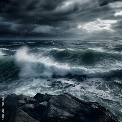 Stormy sea. Dramatic seascape. Epic seascape. 3D rendering