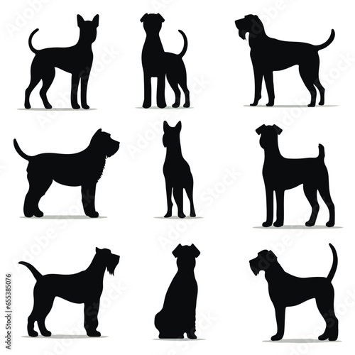 Airedale Terrier silhouettes and icons. black flat color simple elegant Airedale Terrier animal vector and illustration.