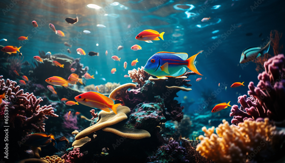 Underwater fish reef, nature animal water coral in tropical climate generated by AI Underwater fish reef, nature animal water coral in tropical climate generated by AI