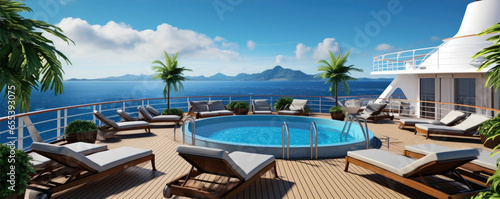Luxury pool deck at modern cruise ship at summer vacation. photo