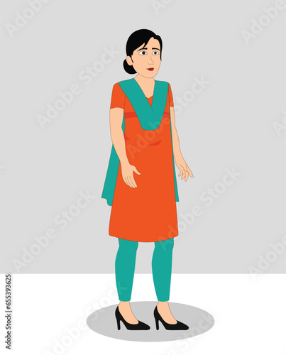 Indian girl three quarter view cartoon character design for moral stories