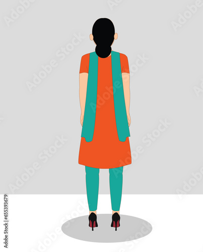 Indian girl back view cartoon character design for moral stories