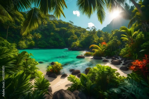 An enchanting display of nature on a tropical island on a beautiful day - AI Generative