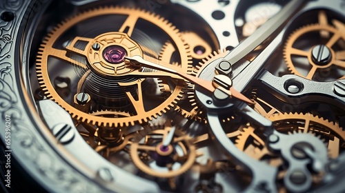 close up view of an operating gearbox of a luxerious mechanical watch, with high detail gears, macro, hazelblade f 1.0