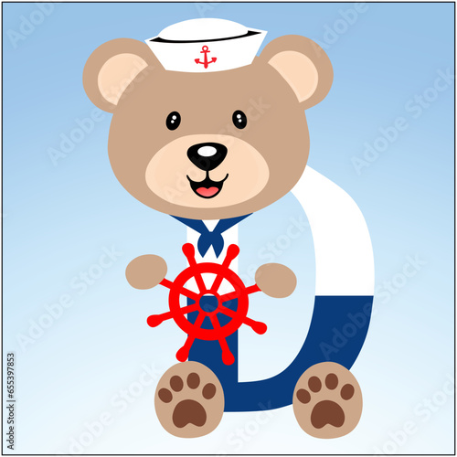 Alphabet bear sailor letter d cartoon vector