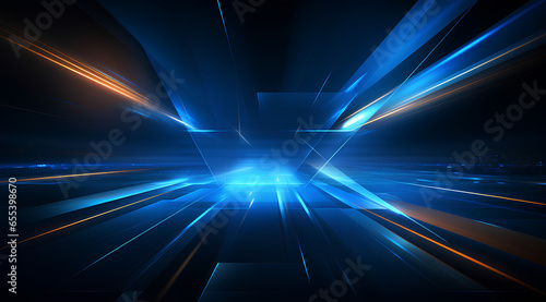 Vector Abstract  science  futuristic  energy technology concept. Digital image of light rays  stripes lines with blue light  speed and motion blur over dark blue background 