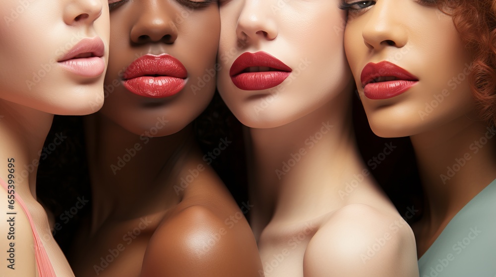 
Beautifully painted female lips of different shades and colors. Models with lip makeup.
Bright evening look