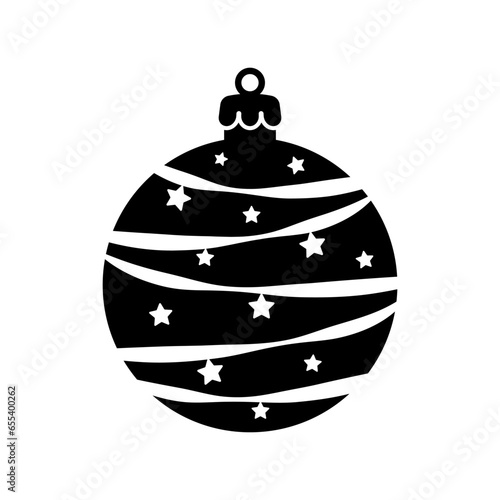 Christmas ball icon. Black silhouette. Front side view. Vector simple flat graphic illustration. Isolated object on a white background. Isolate.