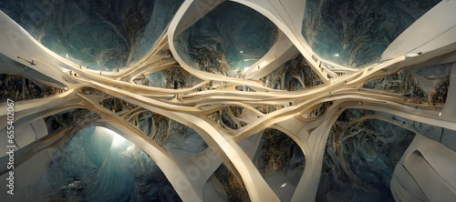 highway network 3D fractal ornamentation infinity ancient architecture interior atrium passage ways combination halo infinite forgeworks 