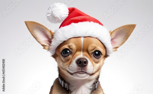 chihuahua in santa claus hat on christmas. Copy space for text, advertising, message, logo © CFK